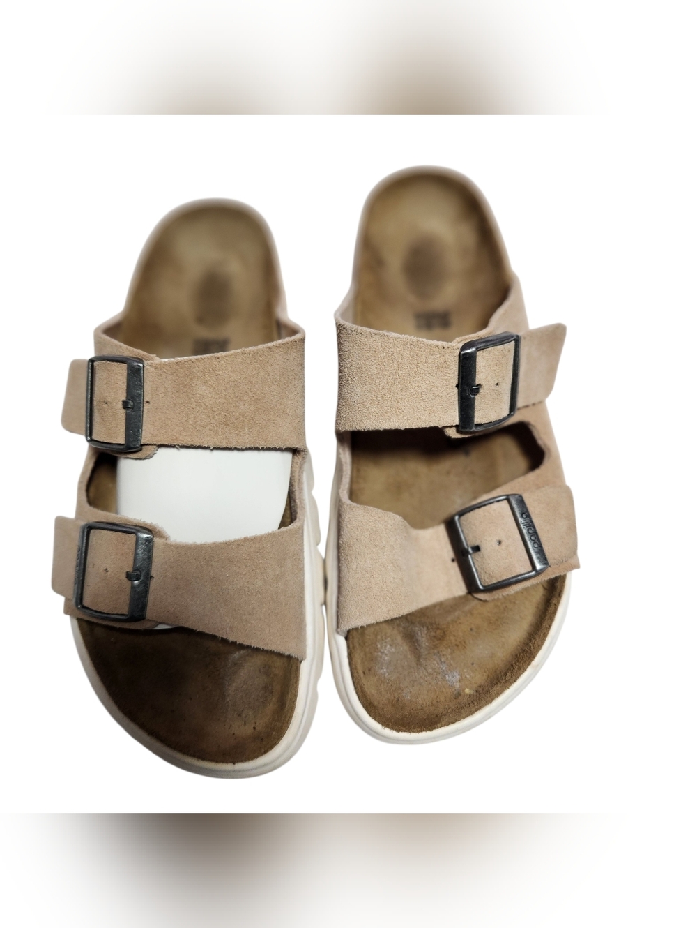 Papillio Suede Double-Strap Sandals in Light Pink Beige